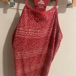 Prana Ribbed Raceback‎ Tank Top Red and White Size Small